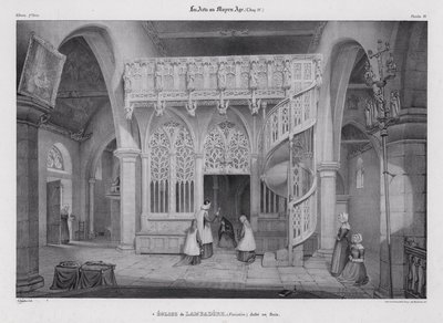 Carved wooden rood screen of the Chapel of Notre Dame de Lambader, Plouvorn, Brittany, France by Alfred Guesdon