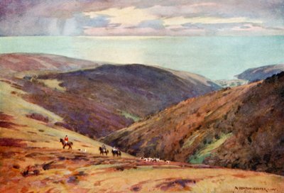 Hunting the Red Deer on Exmoor, Vale of Porlock by Alfred Heaton Cooper
