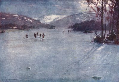 Lake District: Near the Ferry, Windermere, Skating by Moonlight by Alfred Heaton Cooper