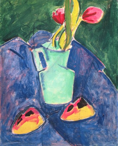 Flowers in a Green Vase on Purple Cloth by Alfred Henry Maurer