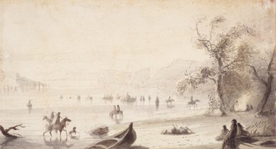 Bull Boating Across the Platte, c.1837 by Alfred Jacob Miller