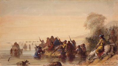 Bull Boating on the Platte River by Alfred Jacob Miller