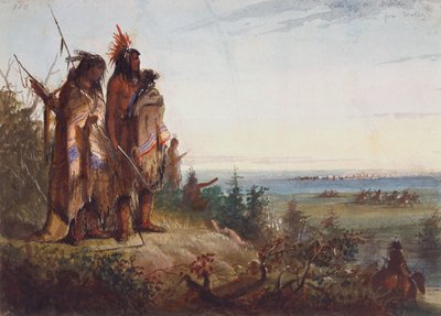 Crossing the Divide or Thirsty Trappers Making a Rush for the River by Alfred Jacob Miller