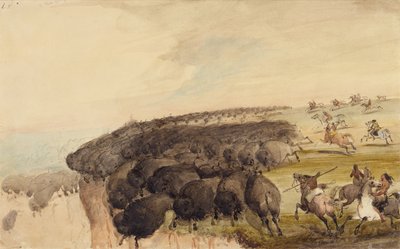 Driving Herds of Buffalo over a Precipice, c.1837 by Alfred Jacob Miller