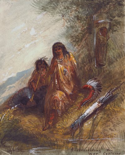 Embroidering the War Costume by Alfred Jacob Miller