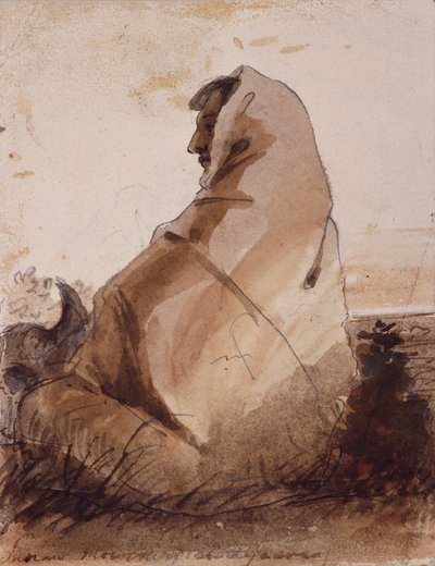Indian Mourning over a Grave, Marked by a Buffalo Skull by Alfred Jacob Miller