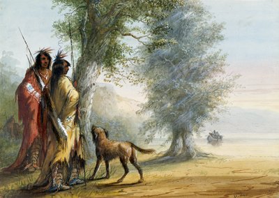 Indians Watching a Canoe by Alfred Jacob Miller