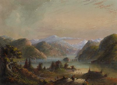 Lake Scene with River Mountain by Alfred Jacob Miller