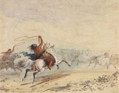 Lassoing Wild Horses, c.1837 by Alfred Jacob Miller
