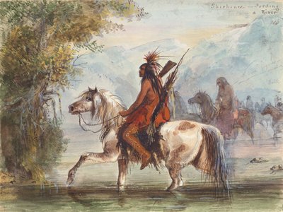 Shoshone Camp Fording a River, c.1837 by Alfred Jacob Miller