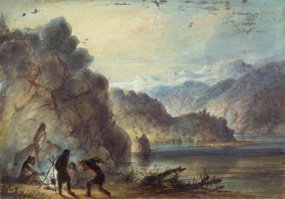 Trapper’s Encampment, Lake Scene, Wind River Mountains by Alfred Jacob Miller