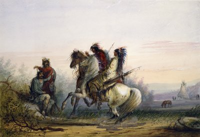 Trappers and Indians Communicating by Signs by Alfred Jacob Miller