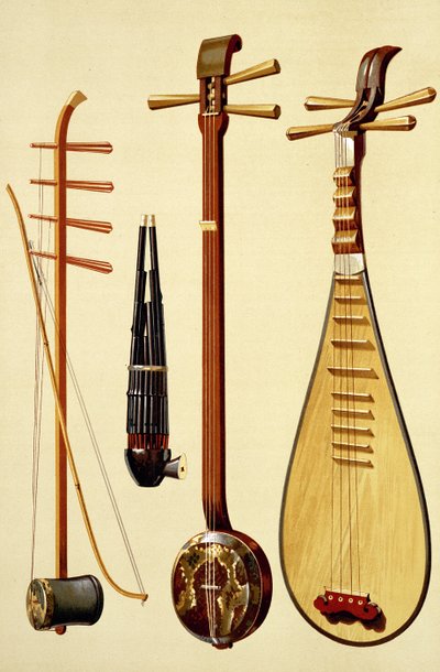 A Huqin and Bow, a Sheng, a Sanxian and a Pipa, Chinese Instruments from 