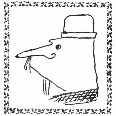 Portrait of Monsieur Ubu by Alfred Jarry. Pen drawing in a typographic frame of trifoliate strands - Princeps edition by Ubu Roi, Mercure de France, June 1896. by Alfred Jarry
