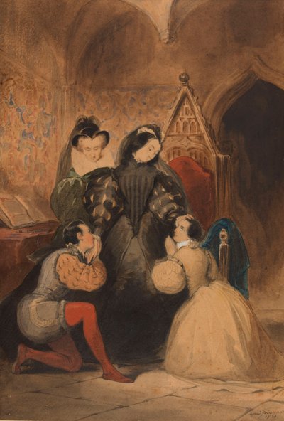 Mary Stuart blessing Roland Groeme and Catherine Seyton. After Walter Scott