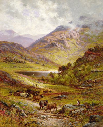 Longhorn Cattle in a Mountainous Landscape by Alfred Jr. Glendening