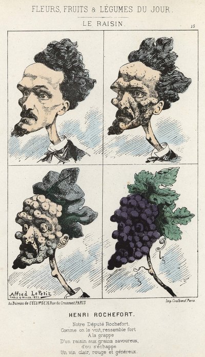 Le Raisin: Cartoon on Henri Rochefort - Illustration from 09/02/1871 in 