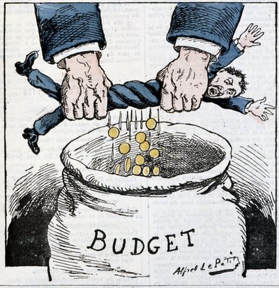 Poor taxpayer, thank the Empire! : cartoon on taxes and the budget - by A. Le Petitty, in Le Sans-Culotte by Alfred Le Petit