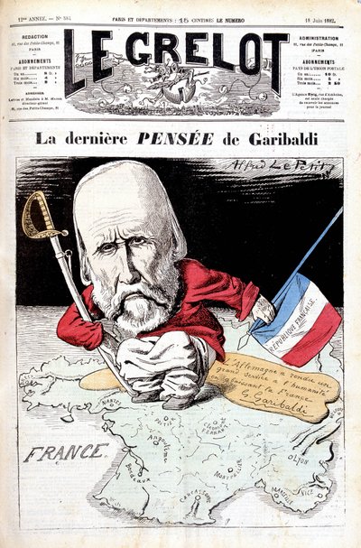 The last thought of Garibaldi. Caricature in Le bell by Alfred Le Petit