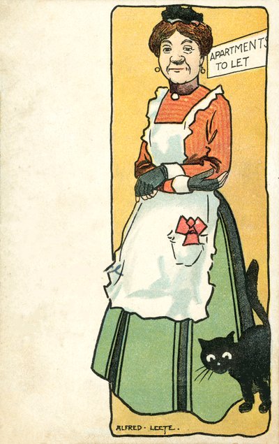 Landlady and her pet cat by Alfred Leete