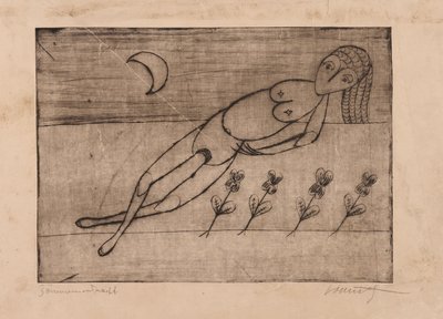 Crescent Moon, Flowers and Female Nude by Alfred Lomnitz