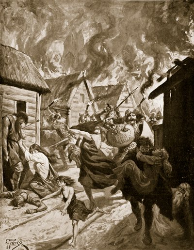 Canterbury Burned by the Danes, 851 AD, illustration from 