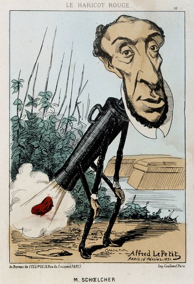 Le Bean rouge: caricature of Victor Schoelcher represented in the train of Peter a bean (fart) - illustration of 16/02/1871 in 