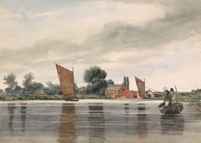 Coldham Hall, with H. Priest and C. Turner Angling, 1835 by Alfred Priest
