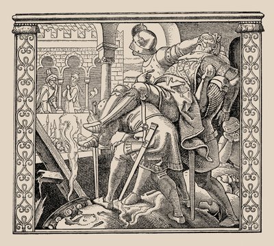 Die Nibelungen. How Rudigers corps is presented to Krimhild, 1840-1841 by Alfred Rethel