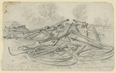 Destruction of Bridge, Telegraph Tanks, Etc. in Warrenton Junction by Alfred Rudolph Waud