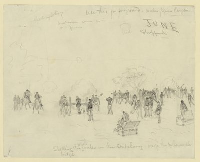 Shelling the rebel works on the Chickahominy across the Mechanicsville bridge by Alfred Rudolph Waud