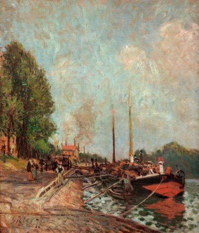 Barge in Billancourt by Alfred Sisley