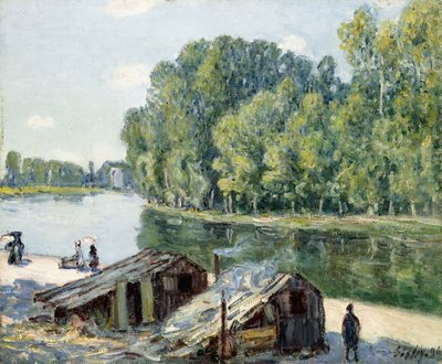 Huts along the Canal du Loing, Effect of Sunlight by Alfred Sisley