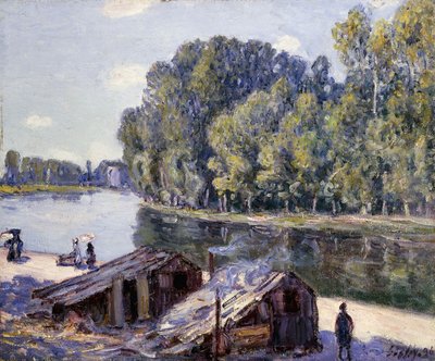 Huts on the Edge of the Canal du Loing with Sun Shining by Alfred Sisley