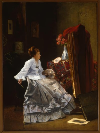 Lady at Her Easel by Alfred Emile Stevens