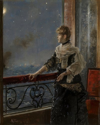 Moonlight (Au clair de la lune). Around 1885 by Alfred Emile Stevens