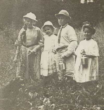 Untitled Flora, Elizabeth, Howard & Kitty in Lake George Field by Alfred Stieglitz