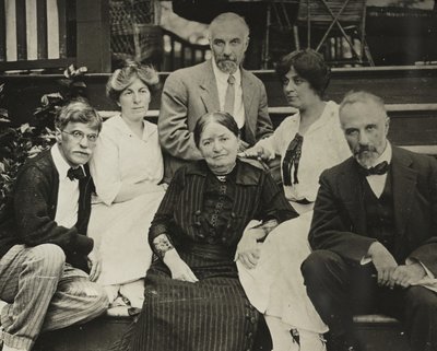 Untitled Stieglitz, Agnes, mother Hedwig, Julius, Selma, and Lee on Oaklawn steps by Alfred Stieglitz