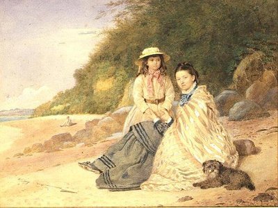 Mother and Daughter with Dog by Alfred Tidey