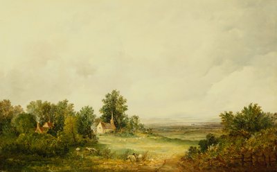 Sheep by a Church in a Wooded Landscape by Alfred Vickers