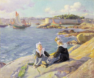 Breton Girls by the Harbour, Concarneau by Alfred Victor Fournier
