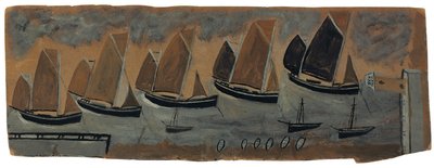 St. Ives Harbour with five sailing boats by Alfred Wallis