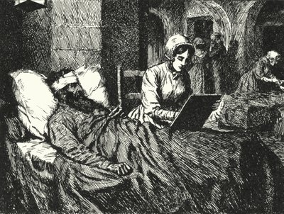 English nurse Florence Nightingale writing a letter for a soldier wounded in the Crimean War at the hospital of Scutari, 1855 by Alfred Wallis Mills