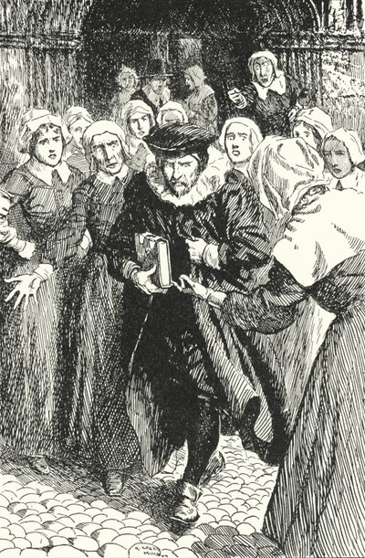 Scottish priest William Annand condemned by the women of Edinburgh for preaching from the new Prayer Book in St Giles Cathedral, 1637 by Alfred Wallis Mills