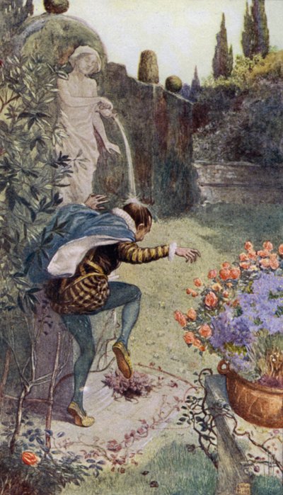 Water from a Jug Held by a Statue in a Garden Pouring onto the Head of French Potter Bernard Palissy by Alfred Wallis Mills