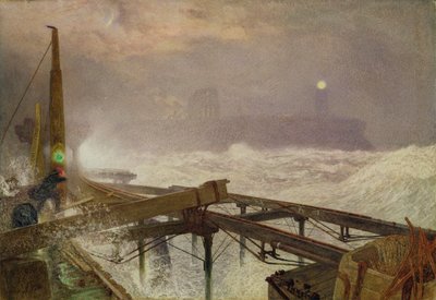 Blue Lights, Teignemouth Pier - Lighting the Lamps at Sunset, 1868 by Alfred William Hunt