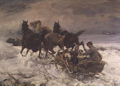 Figures in a Horsedrawn Sleigh by Alfred von Wierusz Kowalski