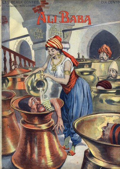 Ali Baba and the Forty Thieves. Popular tale of 1001 nights. Illustration of Vaccari and Carrey in 