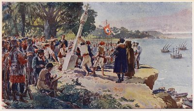 Portuguese Raising a Stone Pillar at the Mouth of the River Congo by Alfredo Roque Gameiro