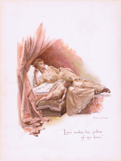 Love makes his pillow of my knee, from Some Old Love Songs published by Hildesheimer & Faulkner, 1892 by Alice Havers
